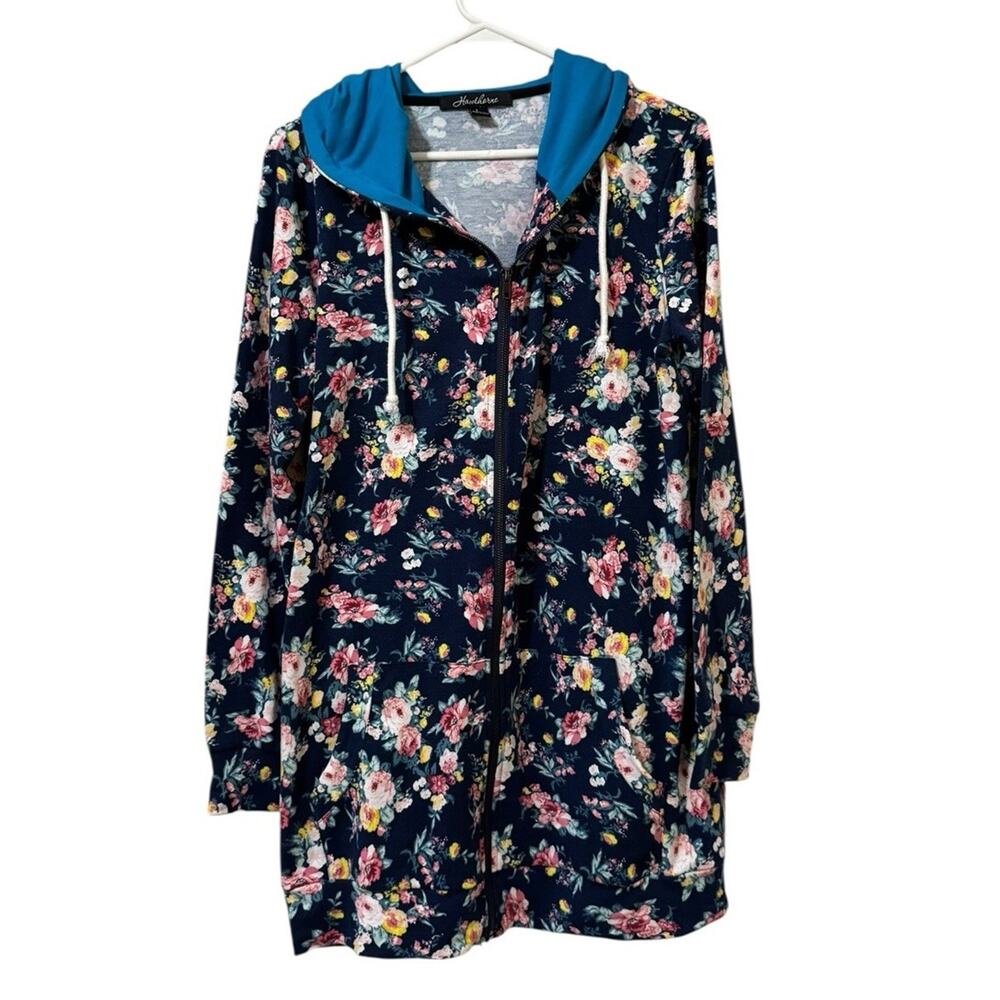 Hawthorne Women Size Large Full Zip Hooded Sweatshirt Stretch Cottagecore Floral
